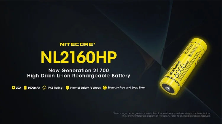 2024 Nitecore Μπαταρία Λιθίου NL2160HP 21700 6000mAh 20A 3.6V 21.6Wh Protected Li-ion ButtonTop
