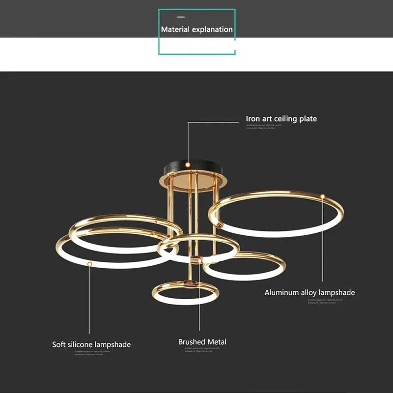 Φωτιστικό οροφής "CircleShine" αποτελούμενο από 3-6 κύκλους σε χρυσό και μαύρο χρώμα