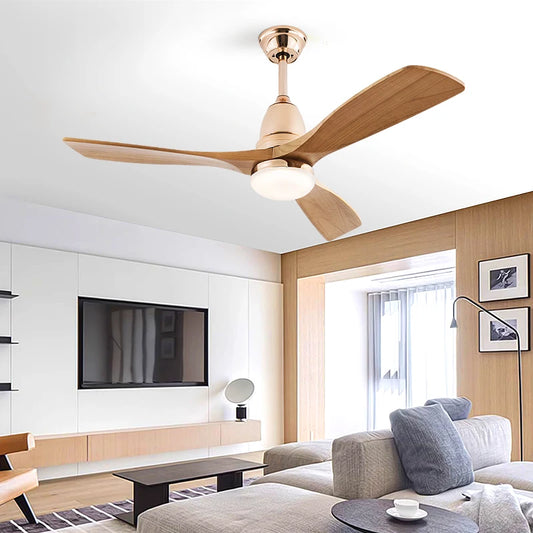 "AeroWood 3" Ceiling Fan with Light, Remote Control and Wooden Blades
