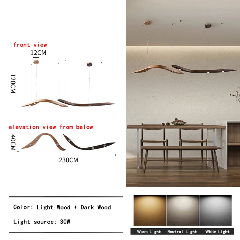 Κρεμαστό  καμπυλωτό φωτιστικό με LED "Arbor Vectra"  από Φυσικό Ξύλο και λεπτομέρειες από inox