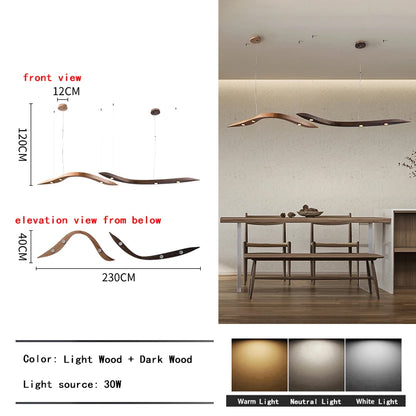Κρεμαστό  καμπυλωτό φωτιστικό με LED "Arbor Vectra"  από Φυσικό Ξύλο και λεπτομέρειες από inox