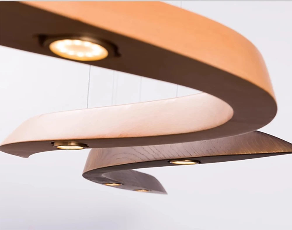 Κρεμαστό  καμπυλωτό φωτιστικό με LED "Arbor Vectra"  από Φυσικό Ξύλο και λεπτομέρειες από inox