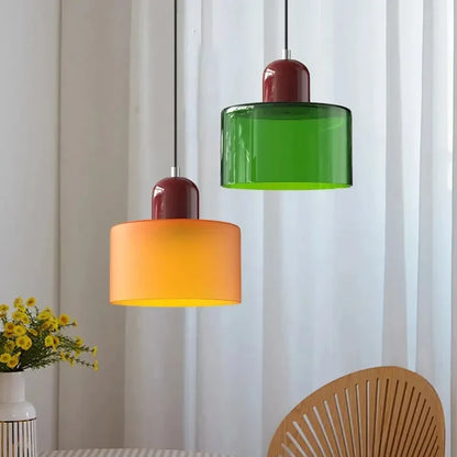 Κρεμαστό Φωτιστικό Γυάλινο "Linea Glass" E27 Μοντέρνο σε Λευκό, Πράσινο, Ροζ ή Πορτοκαλί