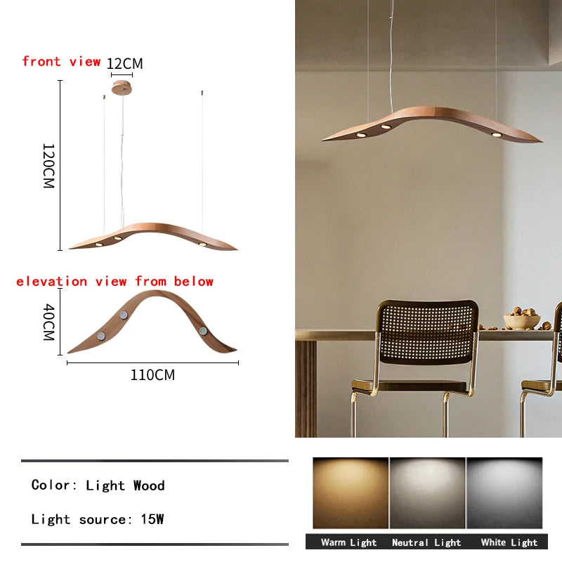 Κρεμαστό  καμπυλωτό φωτιστικό με LED "Arbor Vectra"  από Φυσικό Ξύλο και λεπτομέρειες από inox