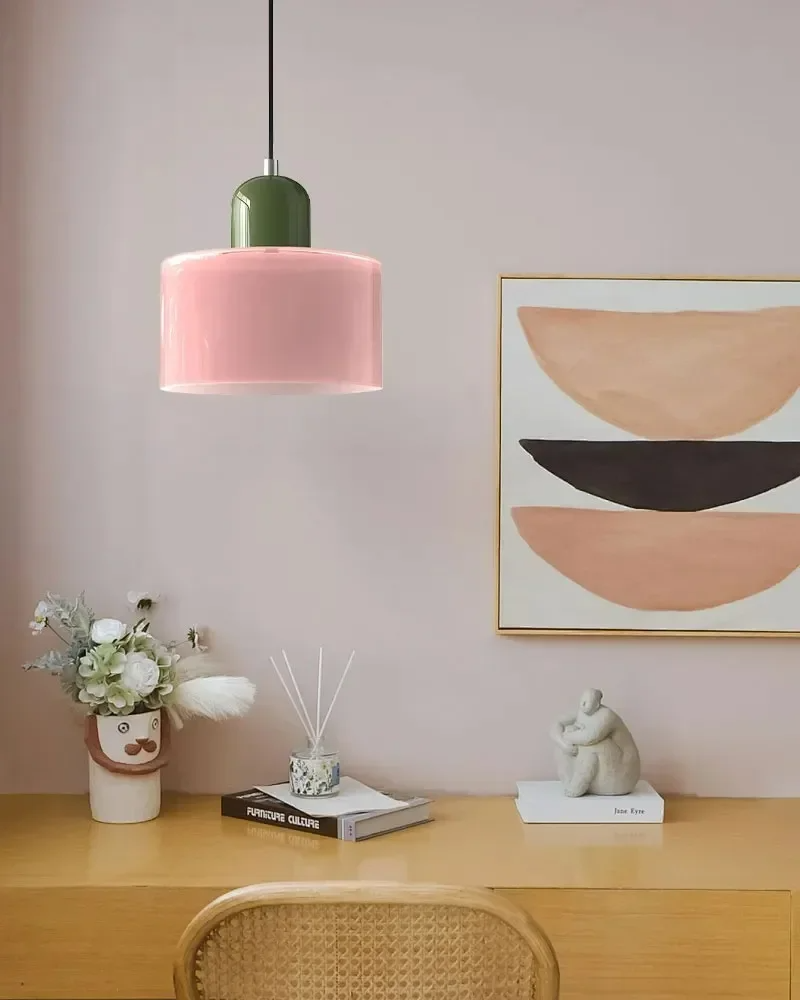 Κρεμαστό Φωτιστικό Γυάλινο "Linea Glass" E27 Μοντέρνο σε Λευκό, Πράσινο, Ροζ ή Πορτοκαλί