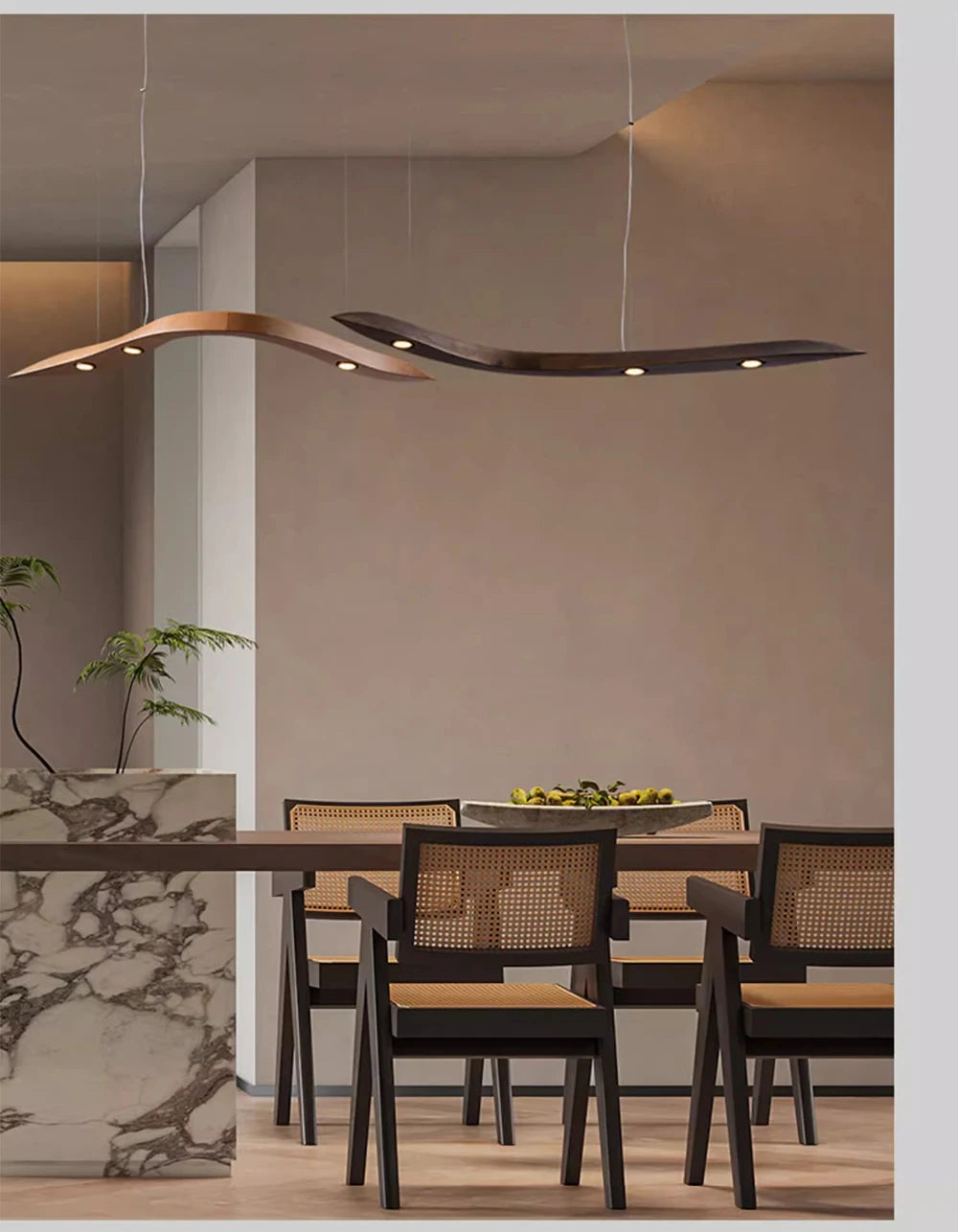 Κρεμαστό  καμπυλωτό φωτιστικό με LED "Arbor Vectra"  από Φυσικό Ξύλο και λεπτομέρειες από inox
