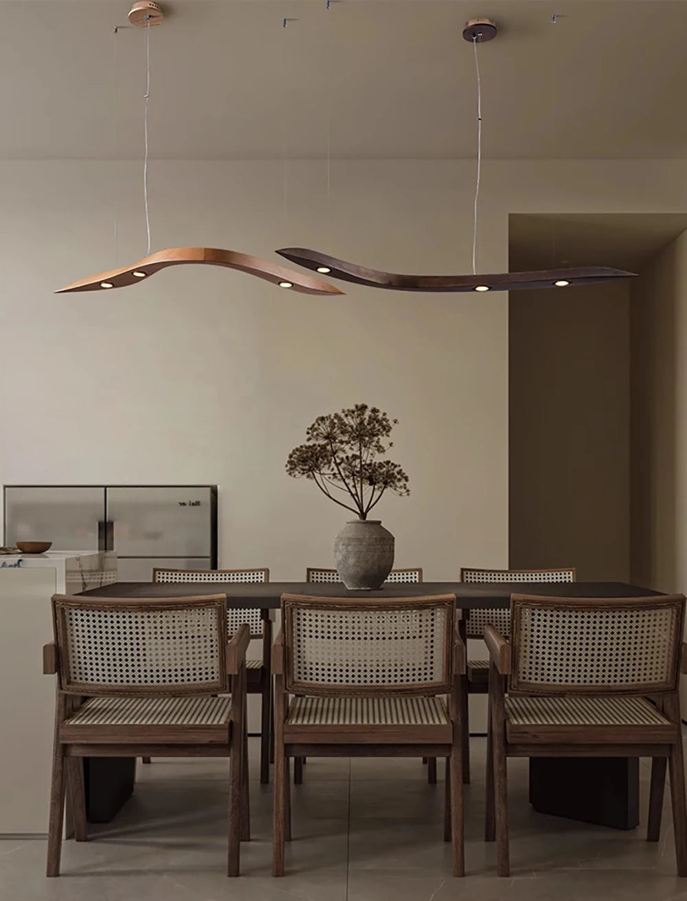 Κρεμαστό  καμπυλωτό φωτιστικό με LED "Arbor Vectra"  από Φυσικό Ξύλο και λεπτομέρειες από inox