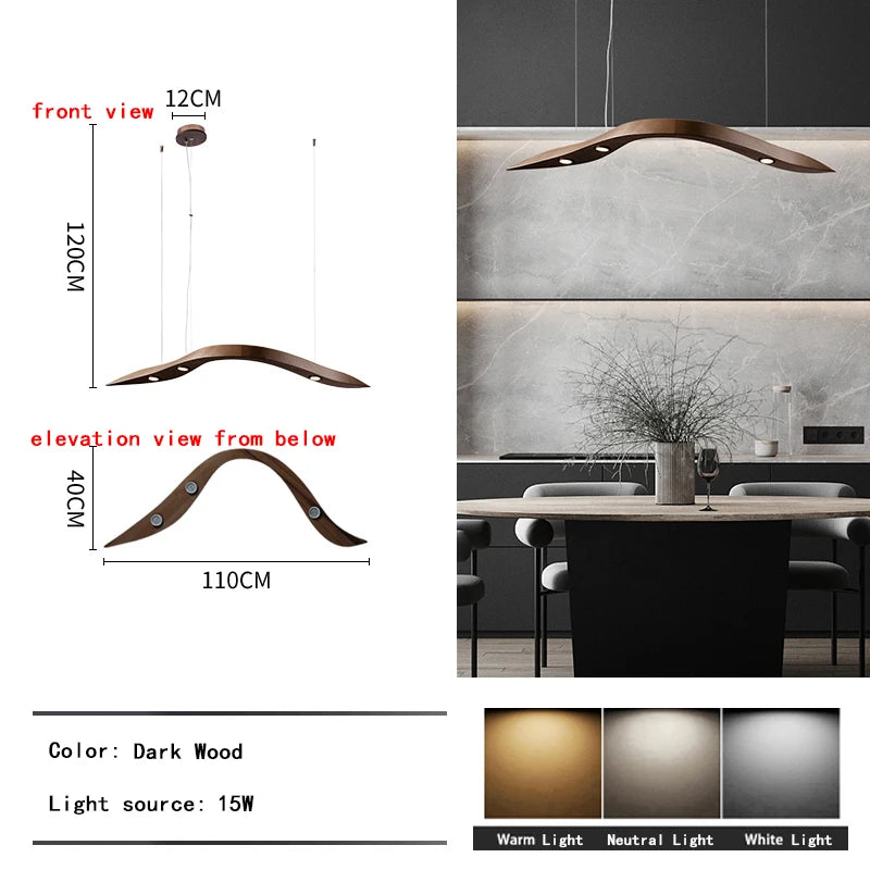 Κρεμαστό  καμπυλωτό φωτιστικό με LED "Arbor Vectra"  από Φυσικό Ξύλο και λεπτομέρειες από inox