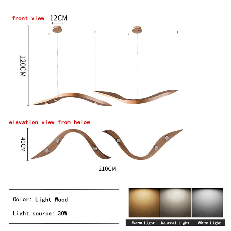 Κρεμαστό  καμπυλωτό φωτιστικό με LED "Arbor Vectra"  από Φυσικό Ξύλο και λεπτομέρειες από inox